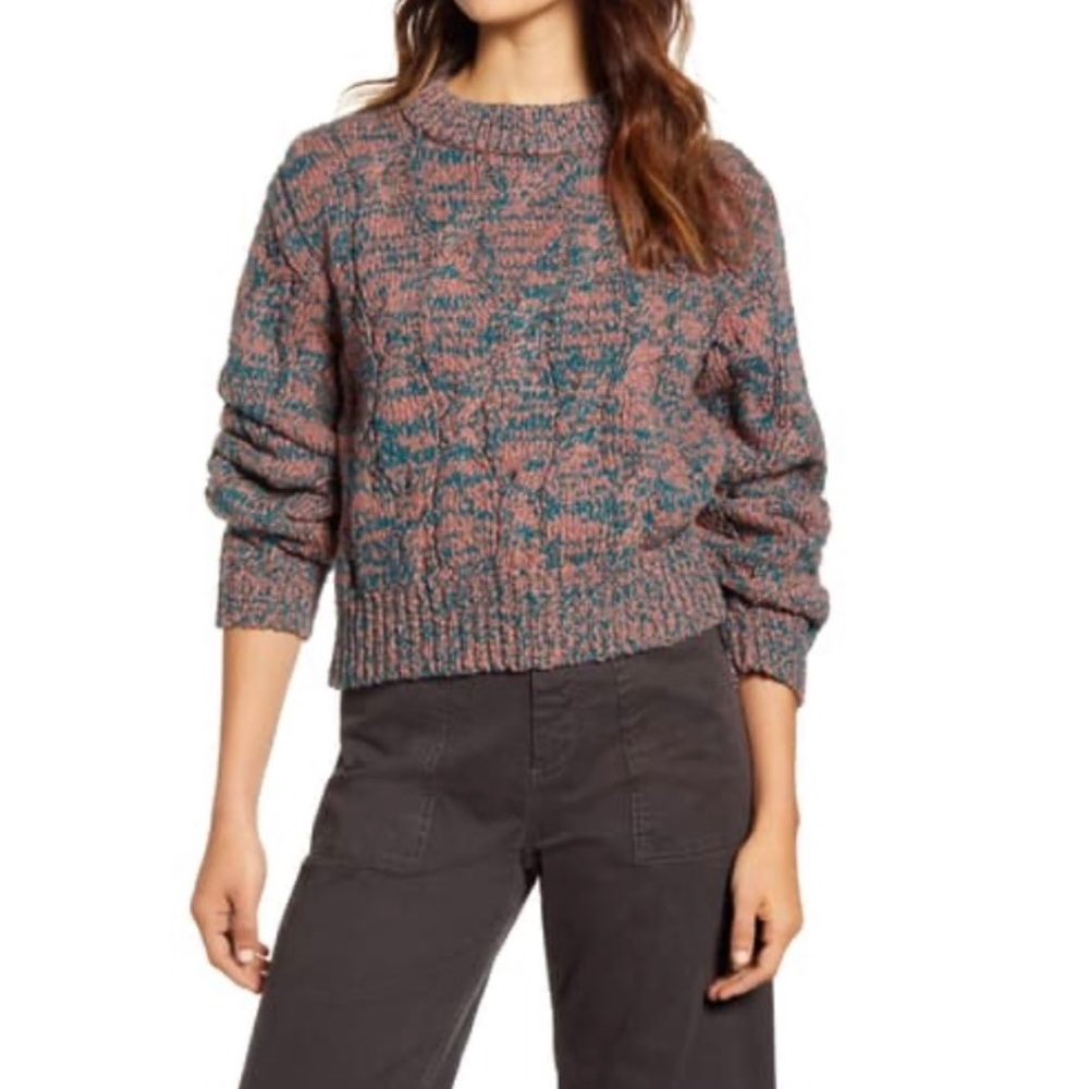 Lou & Grey Pink Teal Cable Knit Sweater